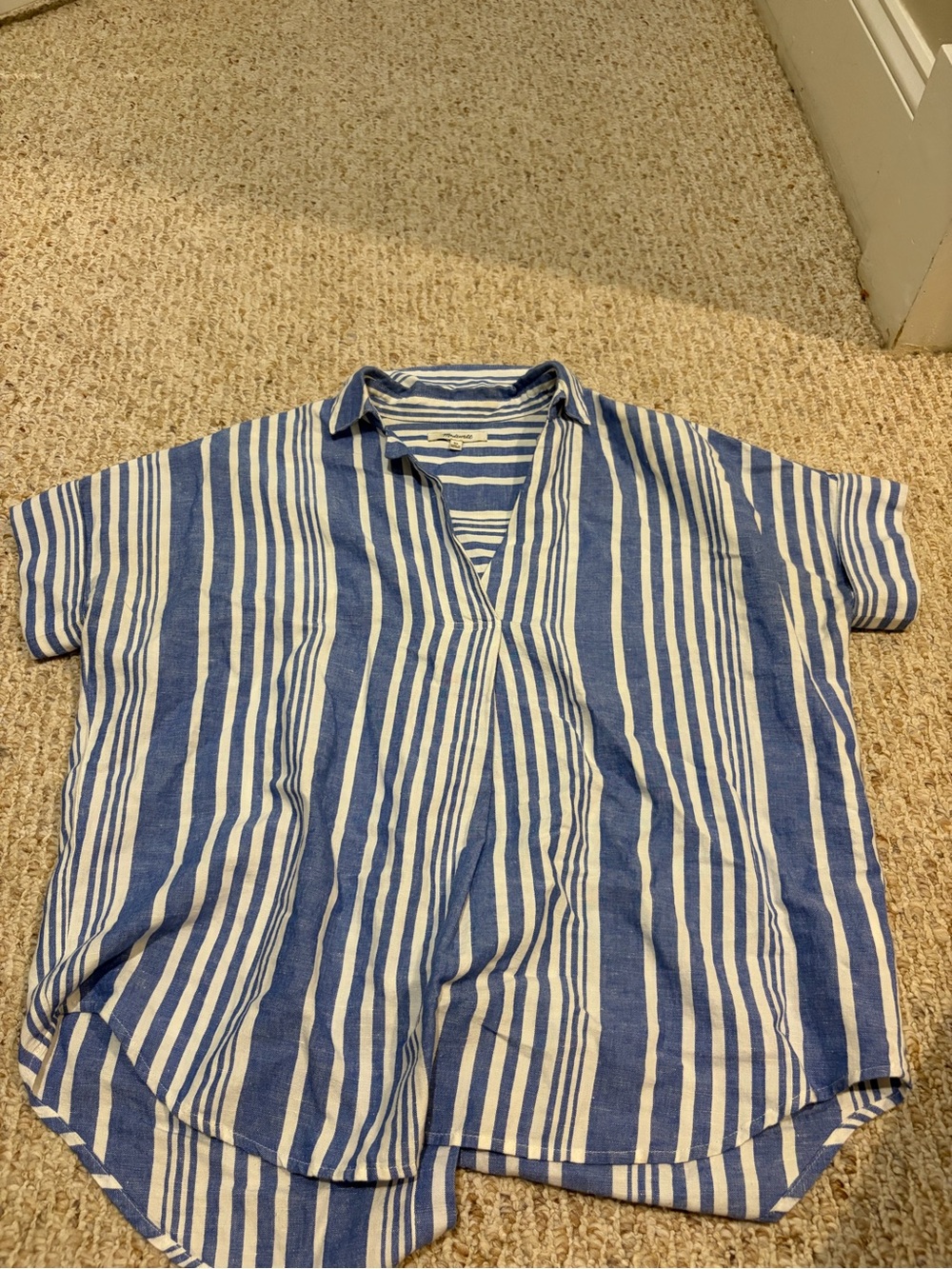 Madewell Blue & White Vertical Stripe Short-Sleeve Shirt
